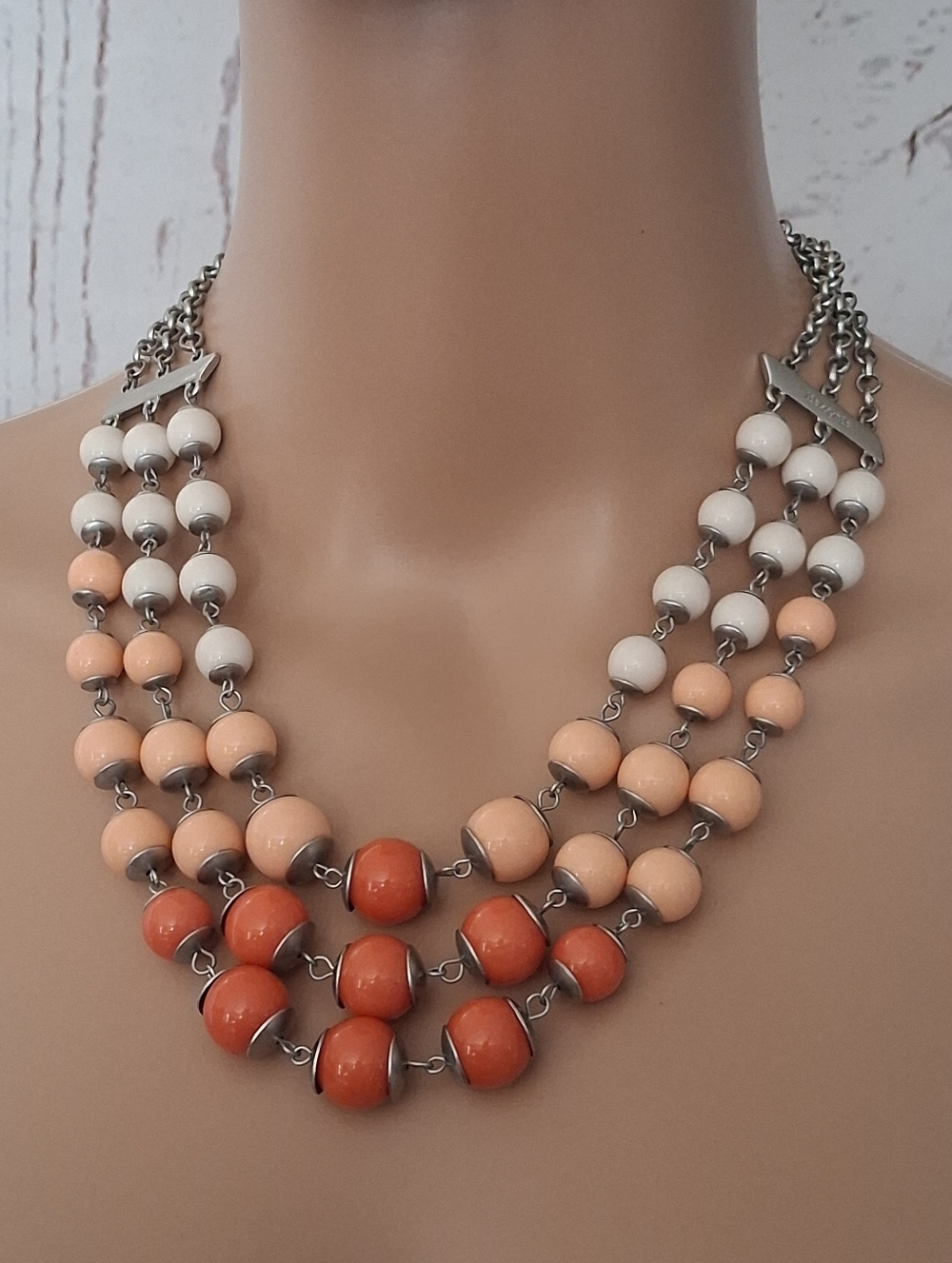 Lia Sophia Multistrand Peach and White Beaded Statement Necklace
